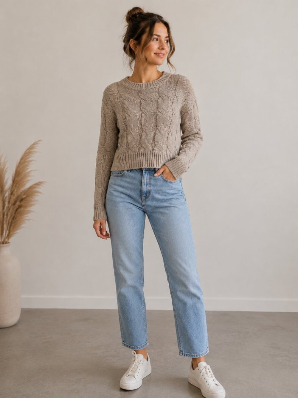 NWT Sadie & Sage Cropped Cable Knit Sweater - Cream Size S